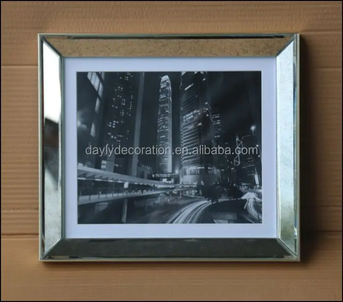 
shinning gold mirror stick on mirror photo frame with Eiffel Tower picture 