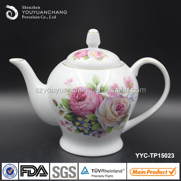 1100cc nice design porcelain teapot with rose decal printing