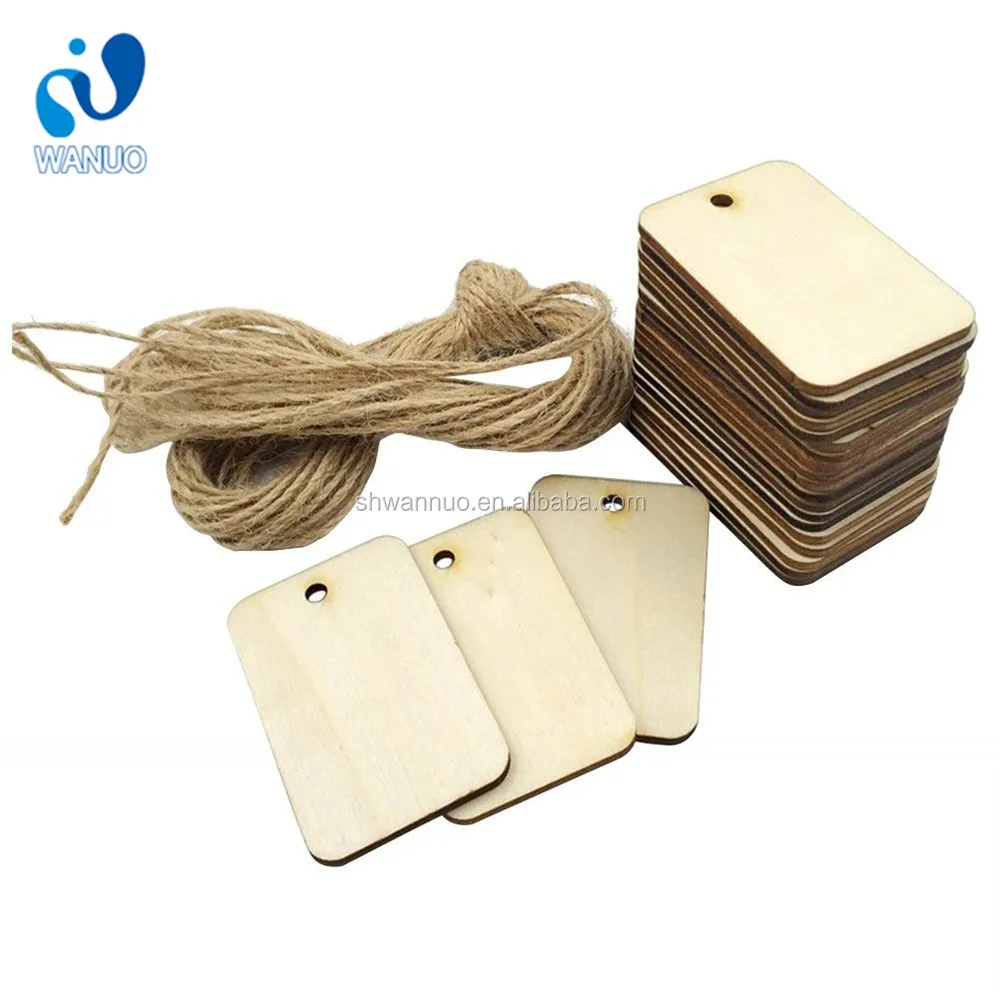 Wanuocraft Natural Blank Wooden Hanging Tags for Christmas Wedding Gift Tags with Rope