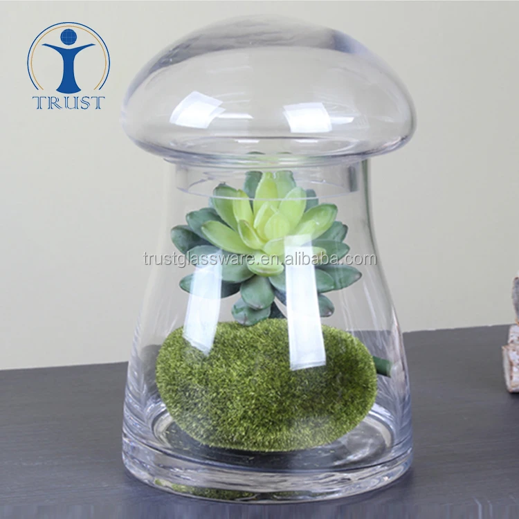 Wholesale Manufacturer Eco-Friendly Food Container Plant Decoration Mushroom Shaped Glass Storage Jar With Lid