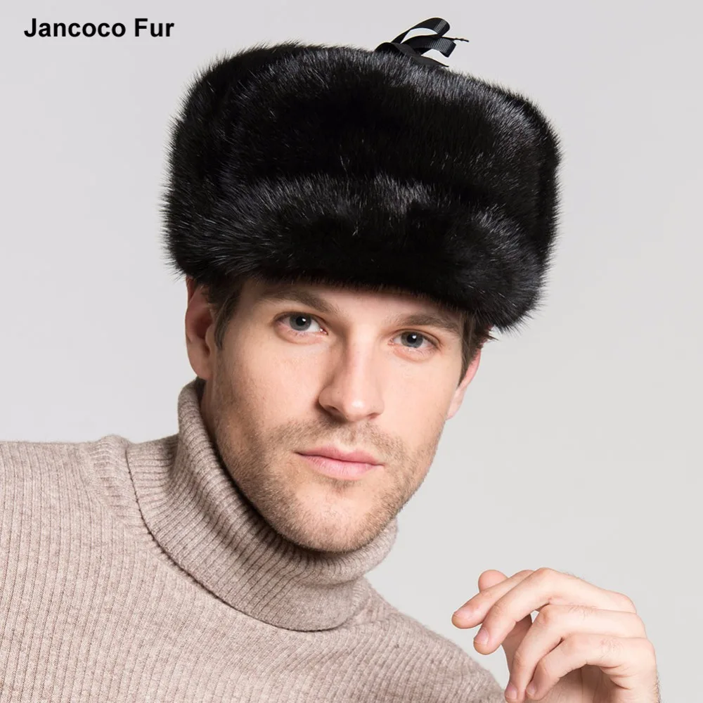 Real Fur Hats for Men Winter Thick Warm Cap Russian Style Bomber Hats