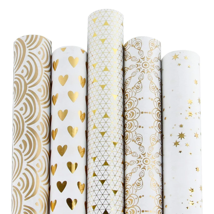New Product Gold Foil Pattern Printed Black & White Gift Wrapping Paper
