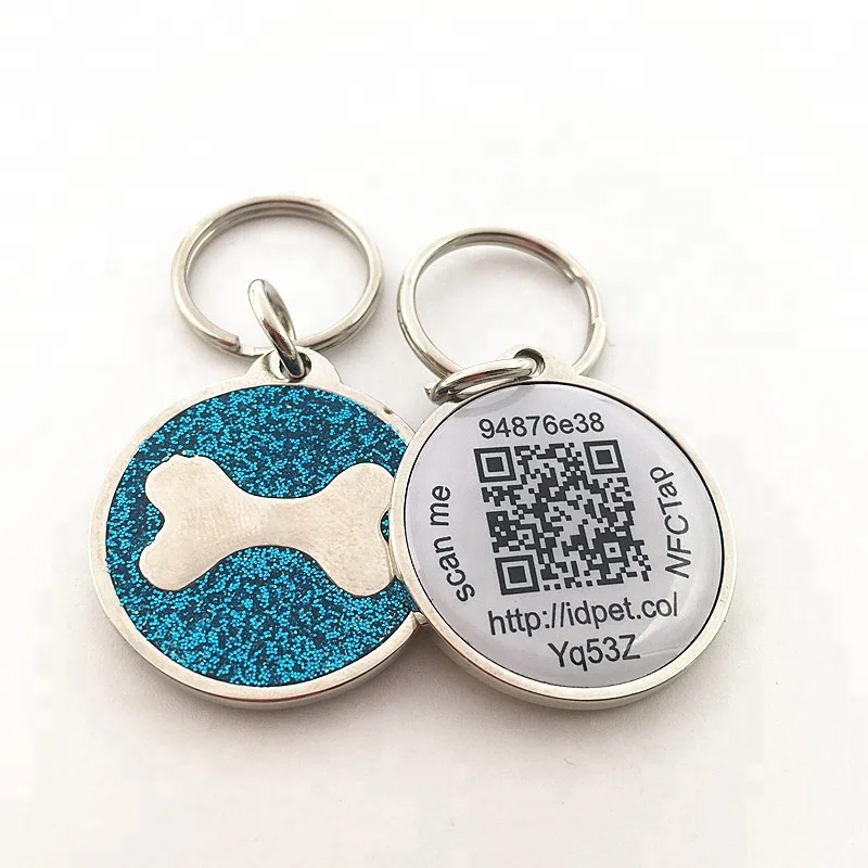 Wholesale custom zinc alloy smart NFC qr code pet id tag with epxoy stickers