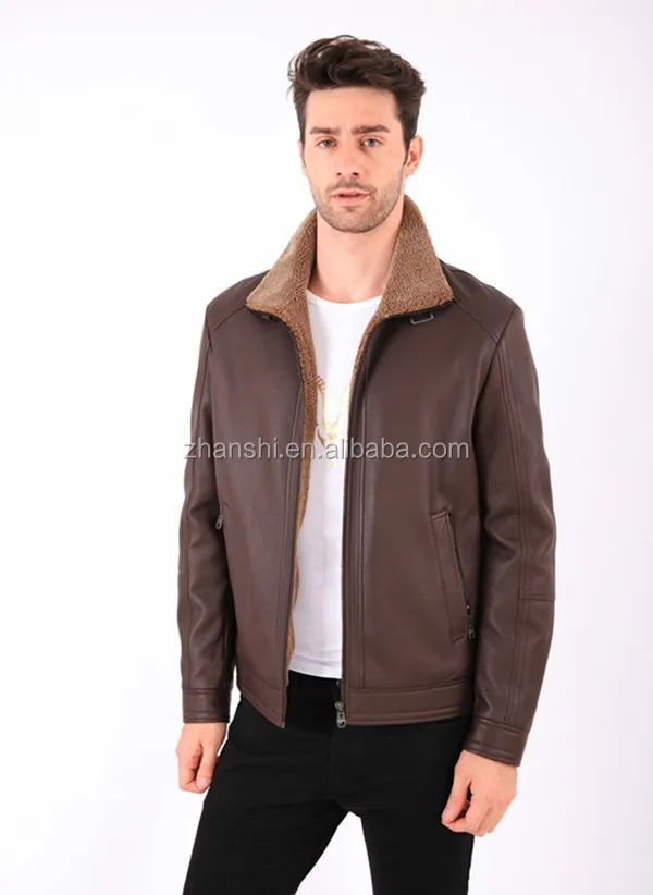 New Collection High Quality Men PU Nubuck Leather Jacket Coat Artificial Fur Lining