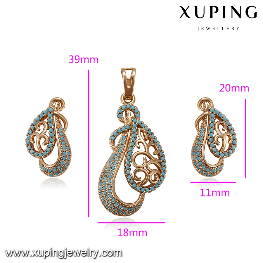 64210 xuping best selling turkish style copper alloy earring and pendant gold plated jewelry sets