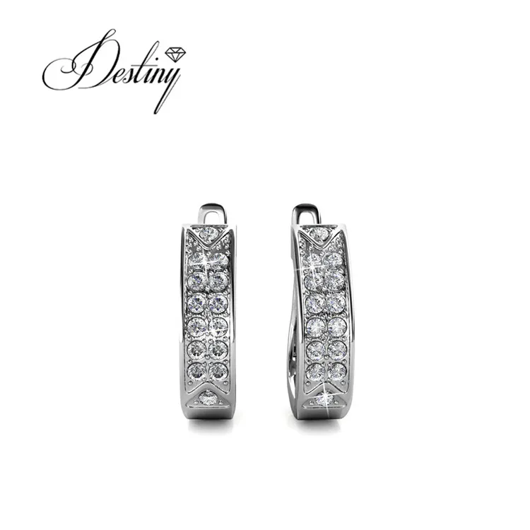 Sterling Silver 925 Premium Austrian Crystal Jewelry Fashion Design Meg Hoop Earrings For Women To Party Destiny Jewellery