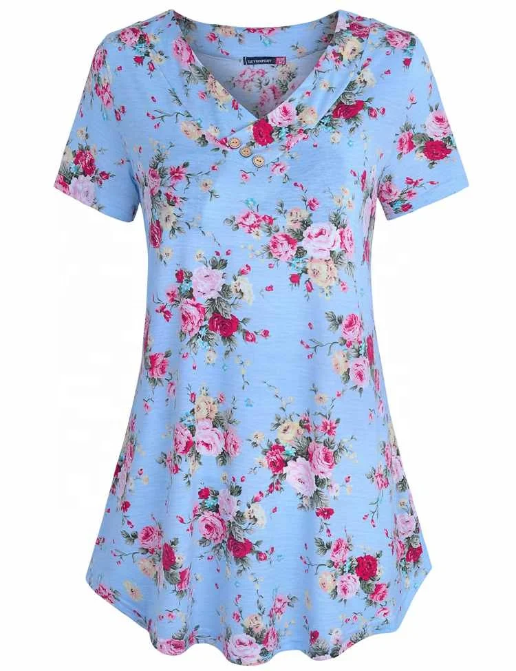 Summer Ins Fashion Women Floral Tops Shirts Blouse With Buttons