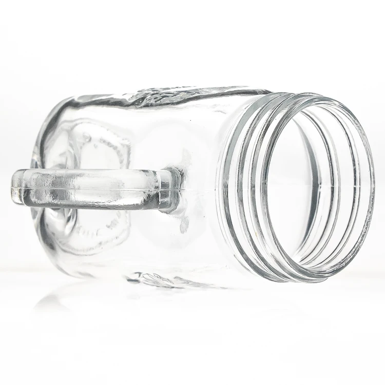 Drinkware Supplier 420ml 15oz Square Shaped Engraving Empty  Glass Mason Jar Cup With Handle