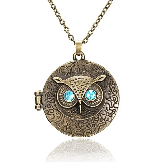 New Design Photo Frame Jewelry Stone Mysterious Owl Pendant Necklace
