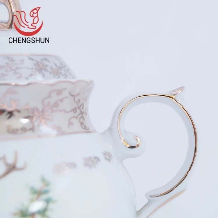 Health Durable 8 Inch Coffee Golden Elk Chinese Antique Teapots Handpainted Teapot Porcelain Tea Pot