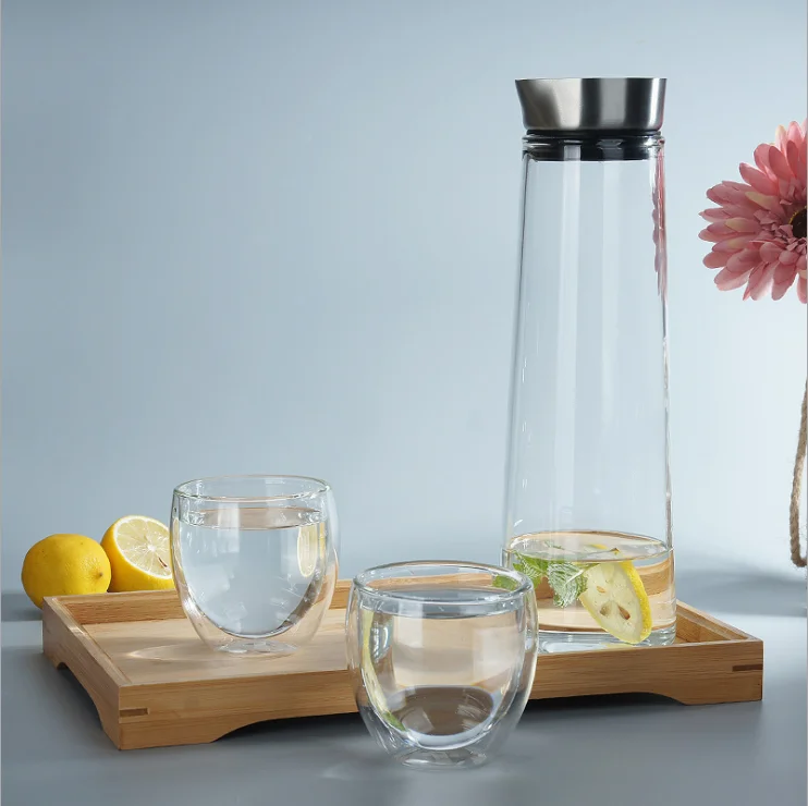 Large Cool Glass Pitcher Water Kettle Jug Carafe With Flow Lid and Spout For Hot Cold Water Tea Juice Coffee Lemonade