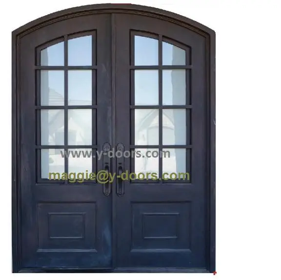 USA standard french doors arch top wrought iron doors steel door with kick plate