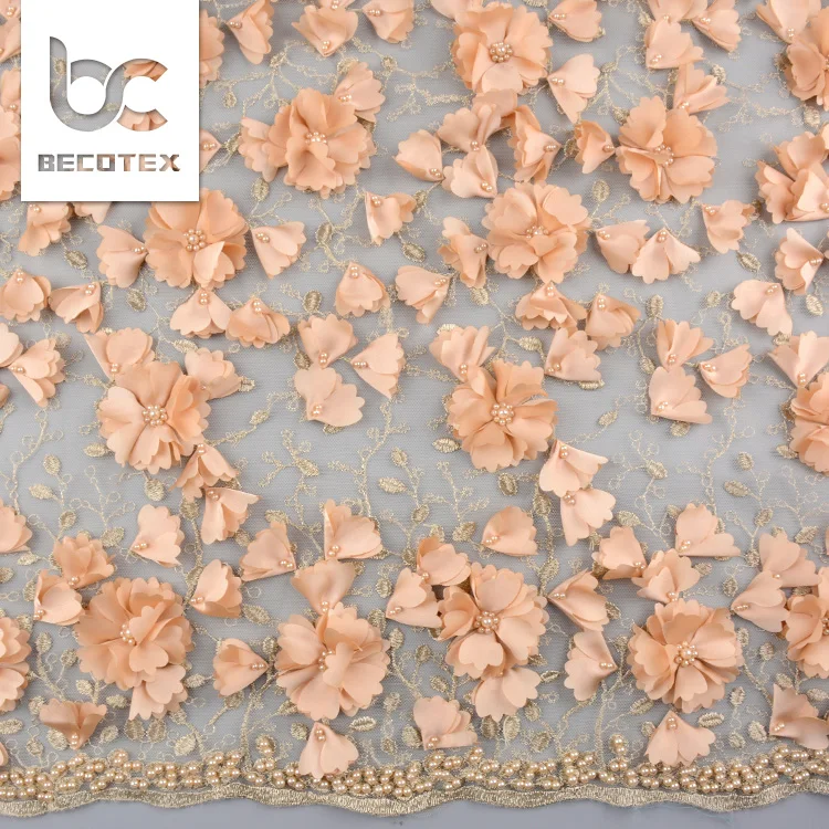 2023 champagne 3d beaded evening dress lace fabric dubai for party