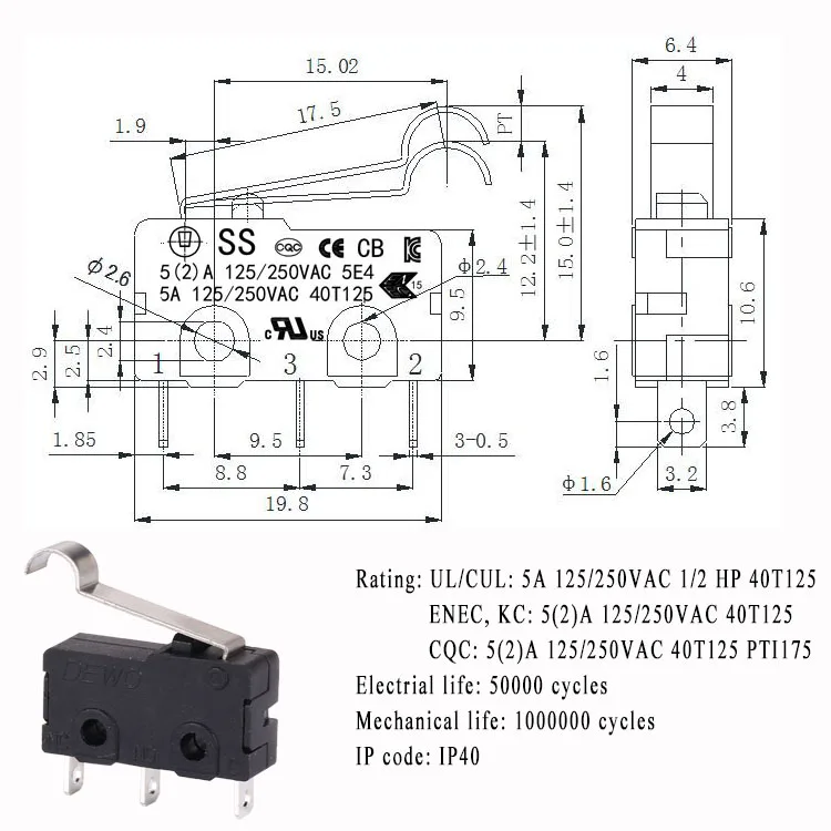 High quality simulated roller lever t85 5e4 5a 250vac micro switch