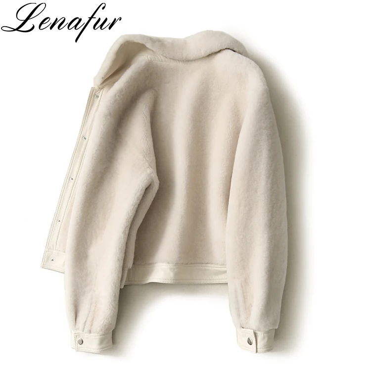 Young Girl Fashion Black Beige Dark Green Lamb Fur Leather Shearling Jacket