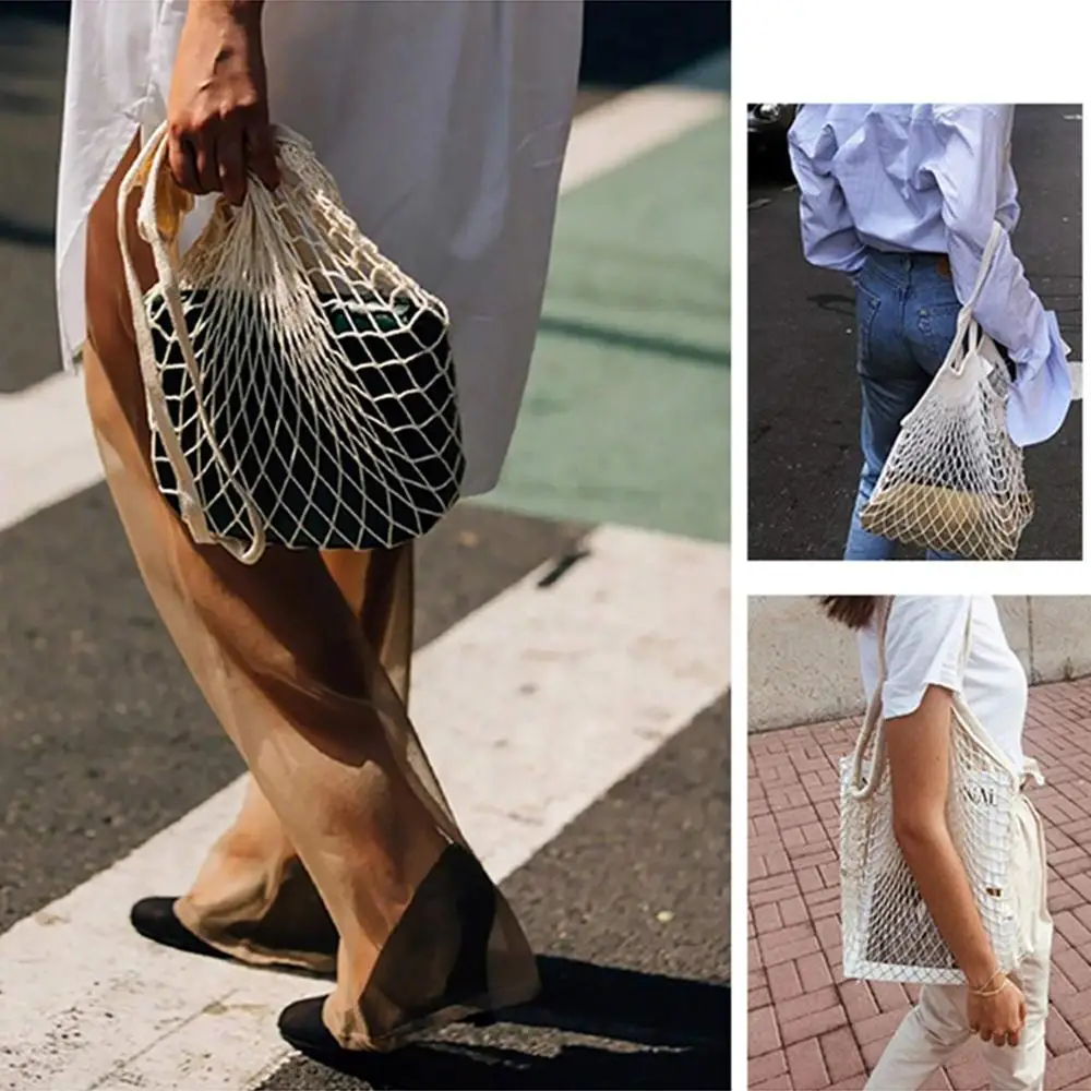 2023  100% organic eco friendly net string foldable vegetable storage multifunctional reusable cotton mesh bag