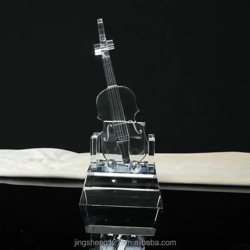 Elegant Crystal Trophy With Violin On Top For Sale