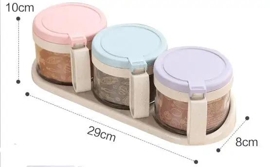 Экологически чистый контейнер для специй 300 мл * 3, банка для специй, набор контейнеров для специй с ложкой