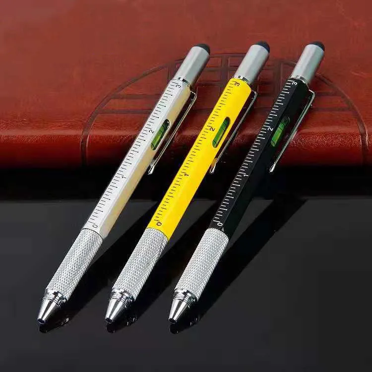 6 In 1 Top Touch Metal Ball Pen With Level And Screwdriver Horizontal Measure Ruler Multi Function Tool Ballpoint Pen