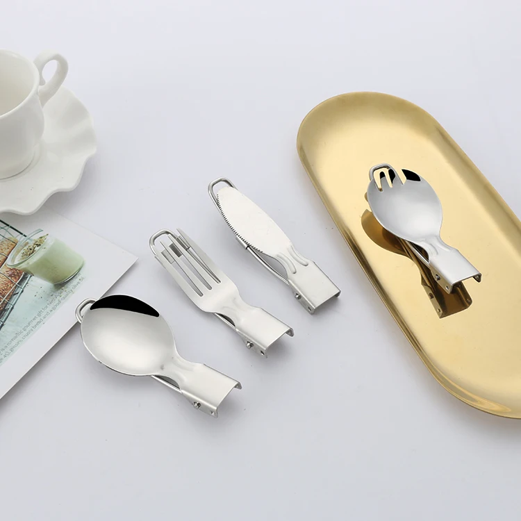 304 stainless steel outdoor camping portable folding flatware set knife fork spoon combination travel picnic folding cutlery set