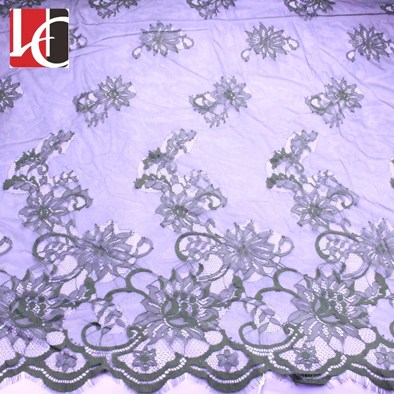 HC-5009 hot selling black color tulle sequins french chantilly lace for ladies dress