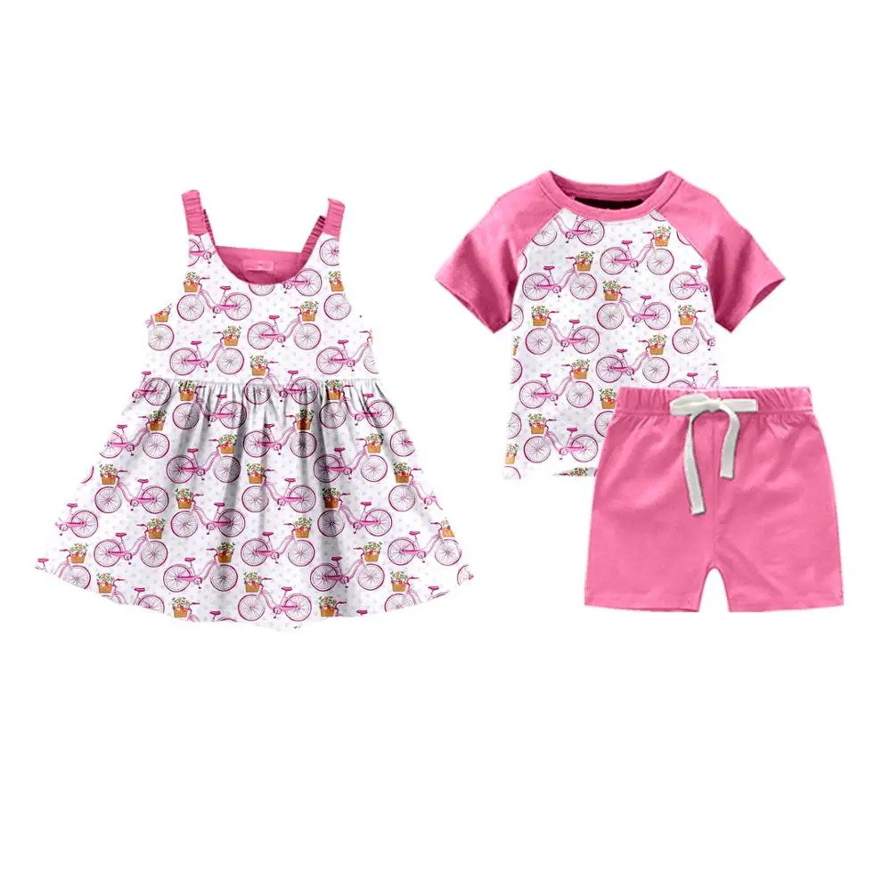 New design girl dress and boy outfit match set ice cream print kids clothing set