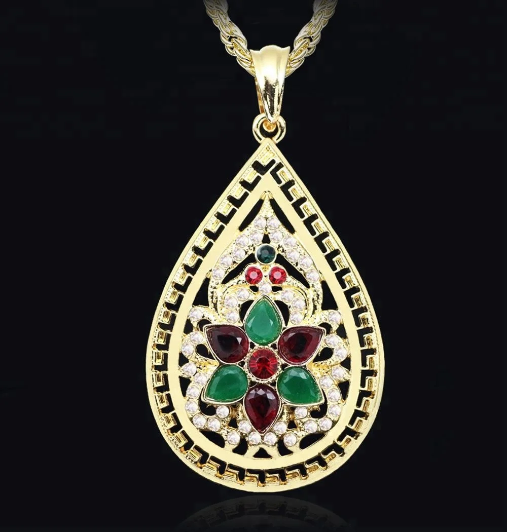 Xus  Middle Eastern Arabian Moroccan Diamond Red Emerald dubai gold chain rosary necklace
