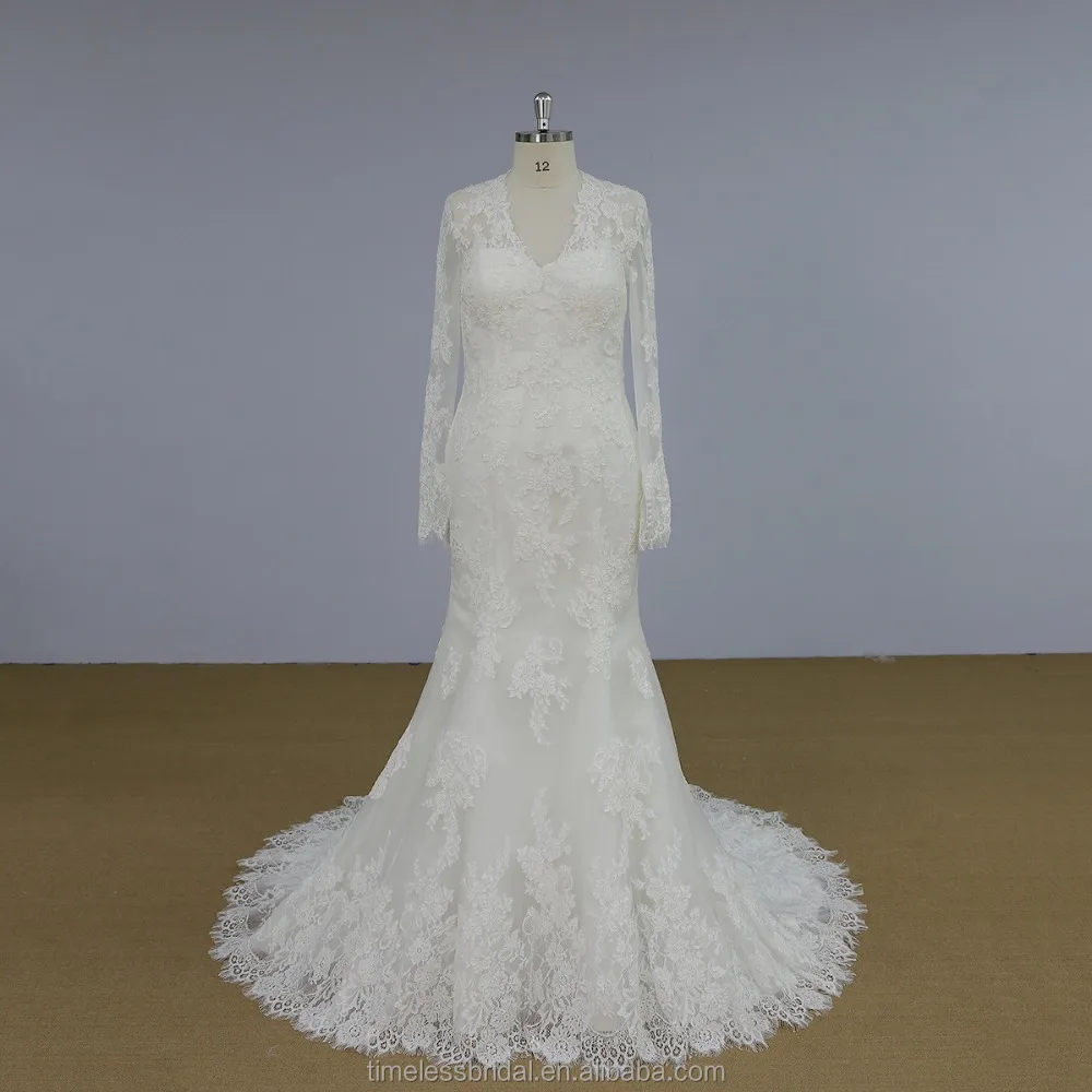 
Royal custom made mermaid french lace muslim bridal wedding dress 