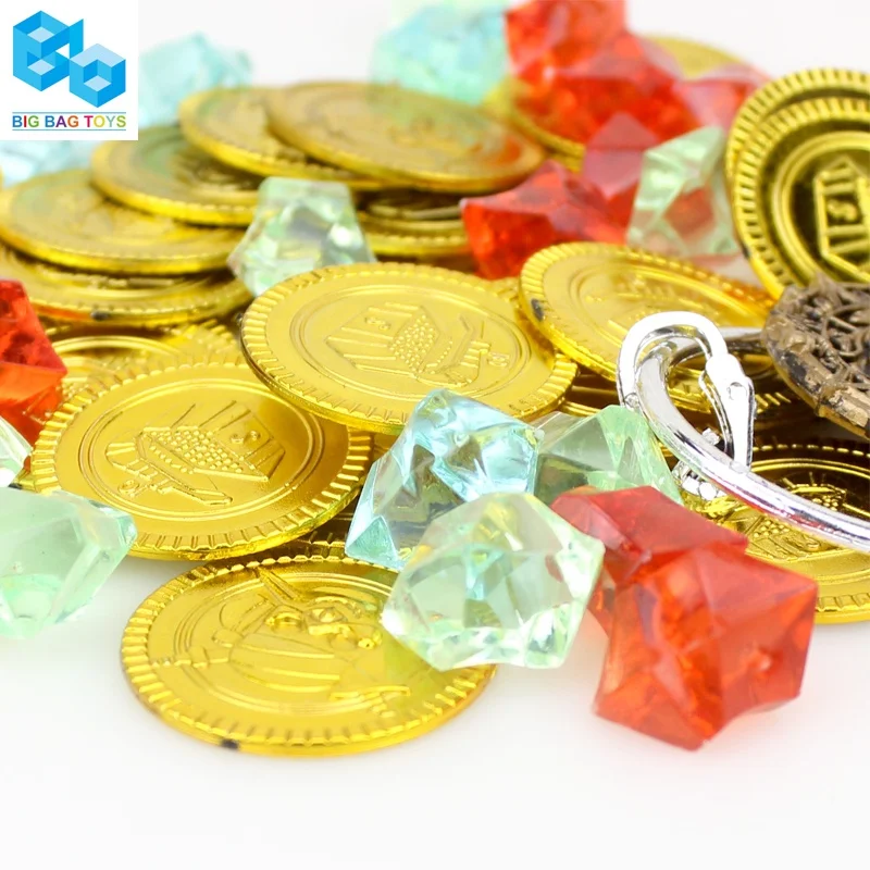 60 PCS Pirate gold coins buried pirate gems jewelry play set treasure for pirate party set for children
