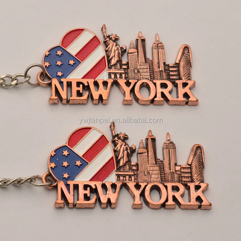 Antique Bronze Plating America Flag New York Tourist Souvenir Gift Keychain