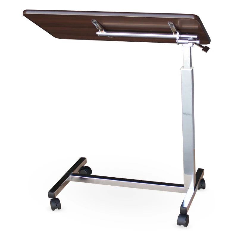 P10 Wooden Movable Hospital Overbed Dining Table With Hight Adjustable