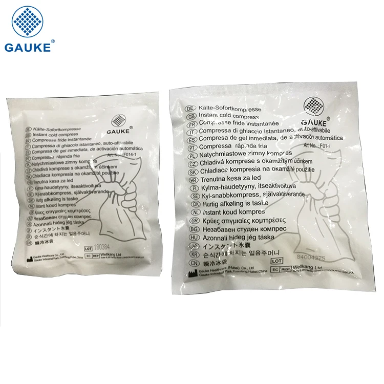 Instant cold compress cold pack ice pack used in an emergency