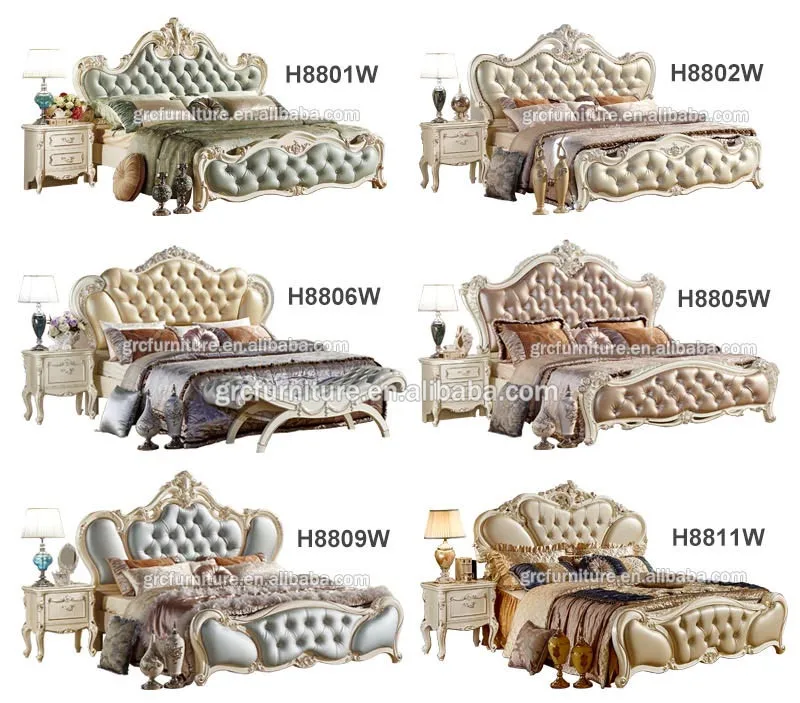 H8816W hotel high quality european style wood leather queen size bed