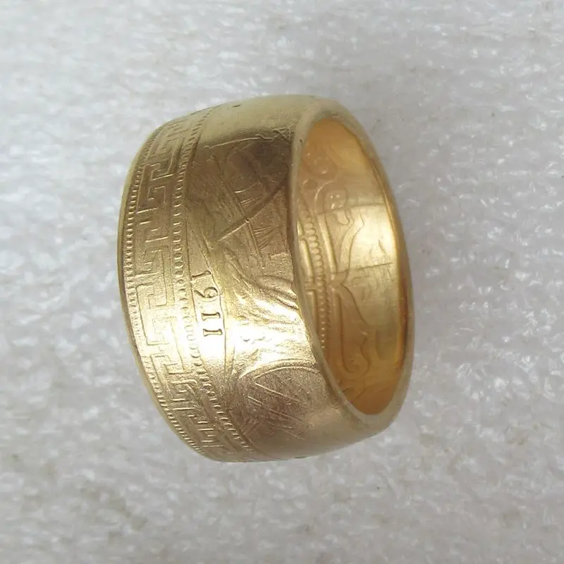 Handmade from Chinese Coin 1911 Reproduction Gold Plated Ring Handcrafted US Size 9-16# Coin Rings