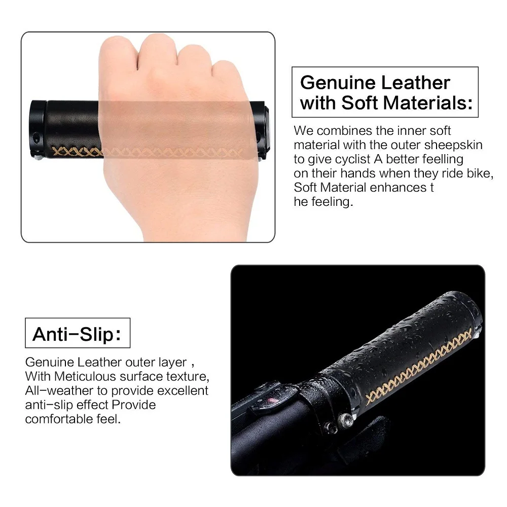 New Champkey Ergonomics Comfort Design Bicycle Handlebar Grips Genuine Leather with Soft Material Cycling Grip
