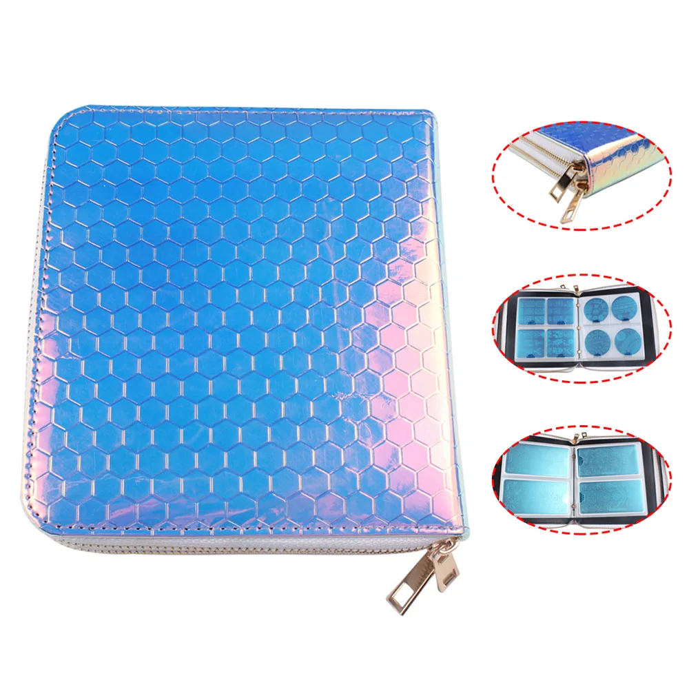Finger Angel 192 Slots Leather Laser Silver Nail Art Stamping Plate Case/Bag/Folder Nail Template Organizer