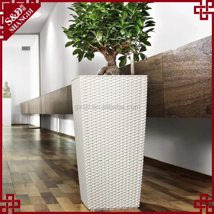 Tall square planter box indoor decor resin wicker plastic planter