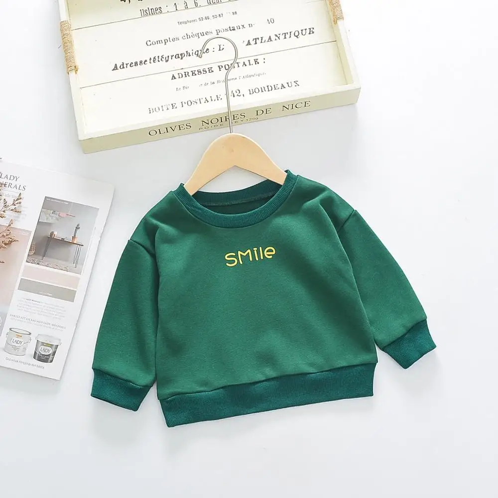 Модная весенняя однотонная Толстовка с принтом и круглым вырезом для мальчиков; детская хлопковая толстовка