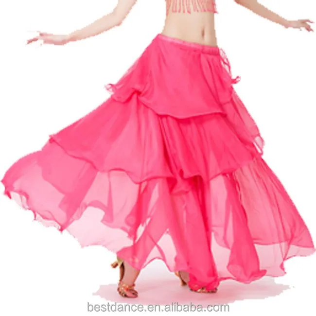 arab belly dance long skirt chiffon skirts women dancing 3 rows skirts