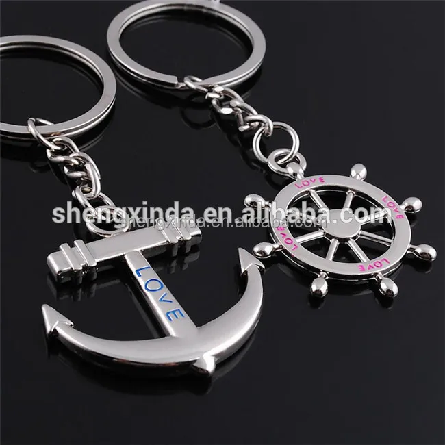 navy keychain anchor brass keychain wedding gift couple keychain