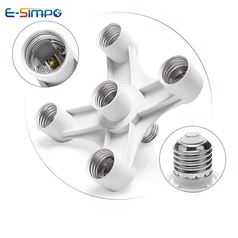 
Paw Model 5-in-1 E26/E27/E40 to E27 Screw Light Socket Splitter Adapter Extender, E27 Lamp holder splitter 