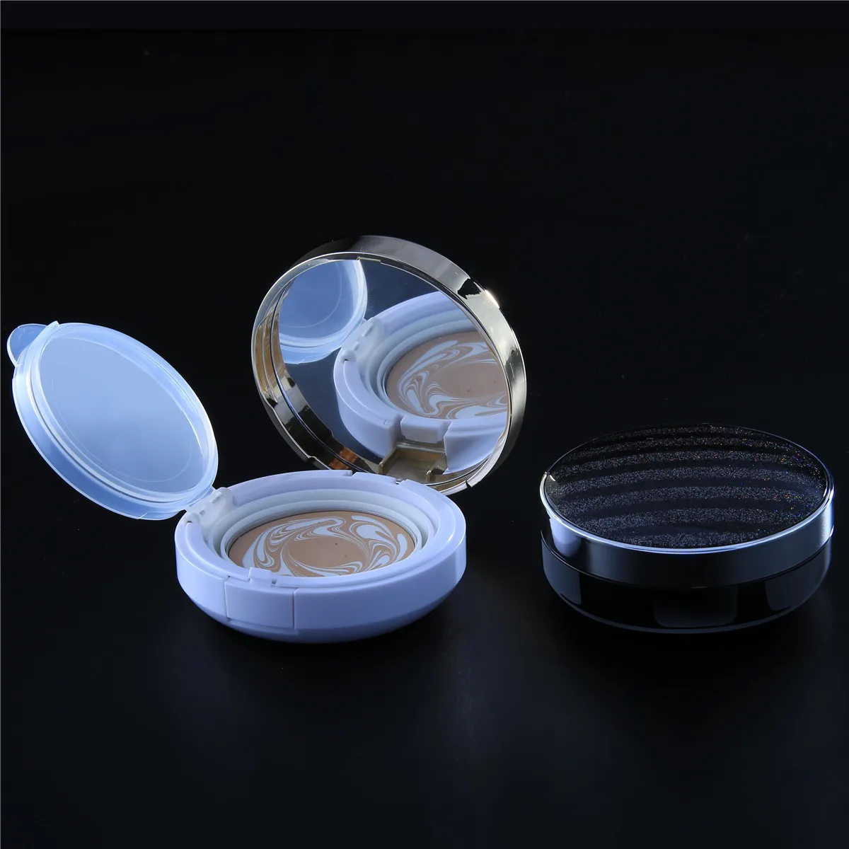 High Quality Round Empty Compact Powder Container Pressed Powder Case Loose Powder Personal Care Bubble Bag +foam Carton Box 18g
