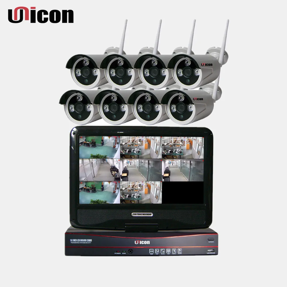 Unicon Vision H.264 8CH LCD Monitoring 720P 1080P CCTV Wifi Nvr Kit With Screen