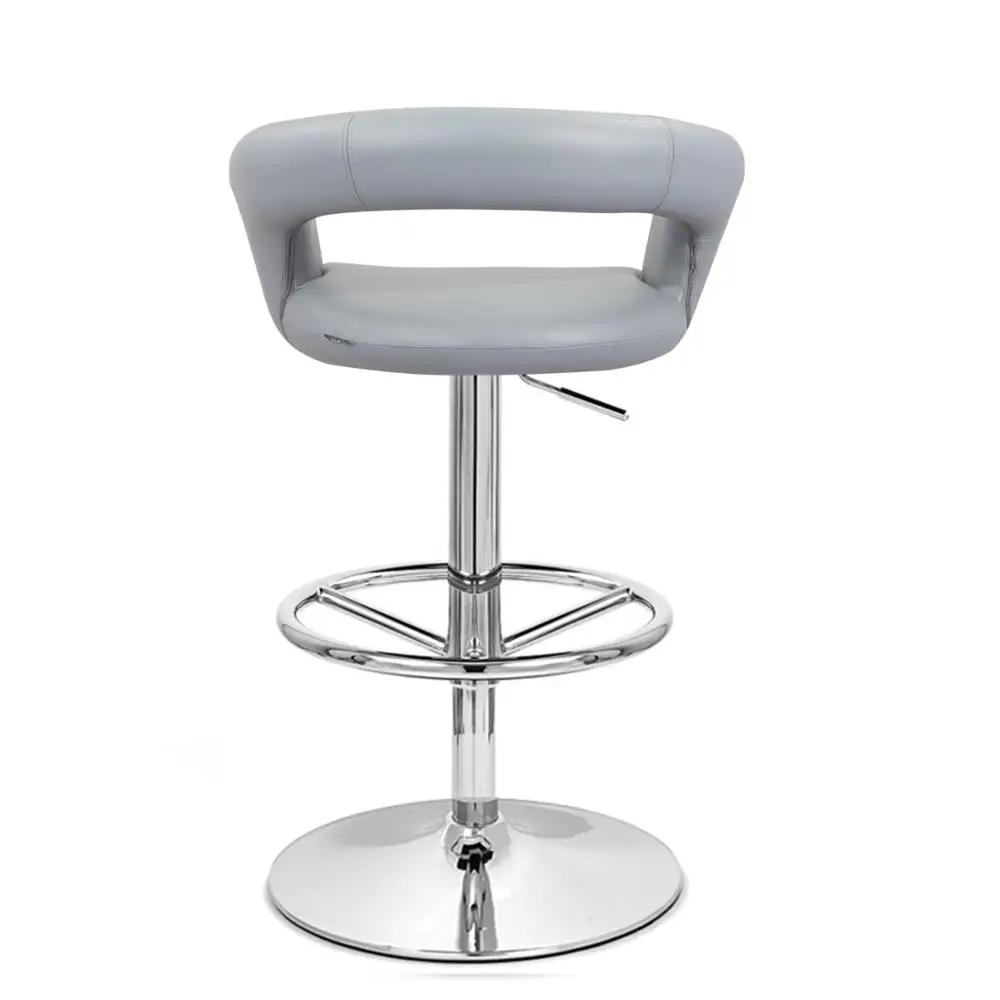 Серый регулируемый барный стул из искусственной кожи с круглой спинкой и круглой подставкой для ног