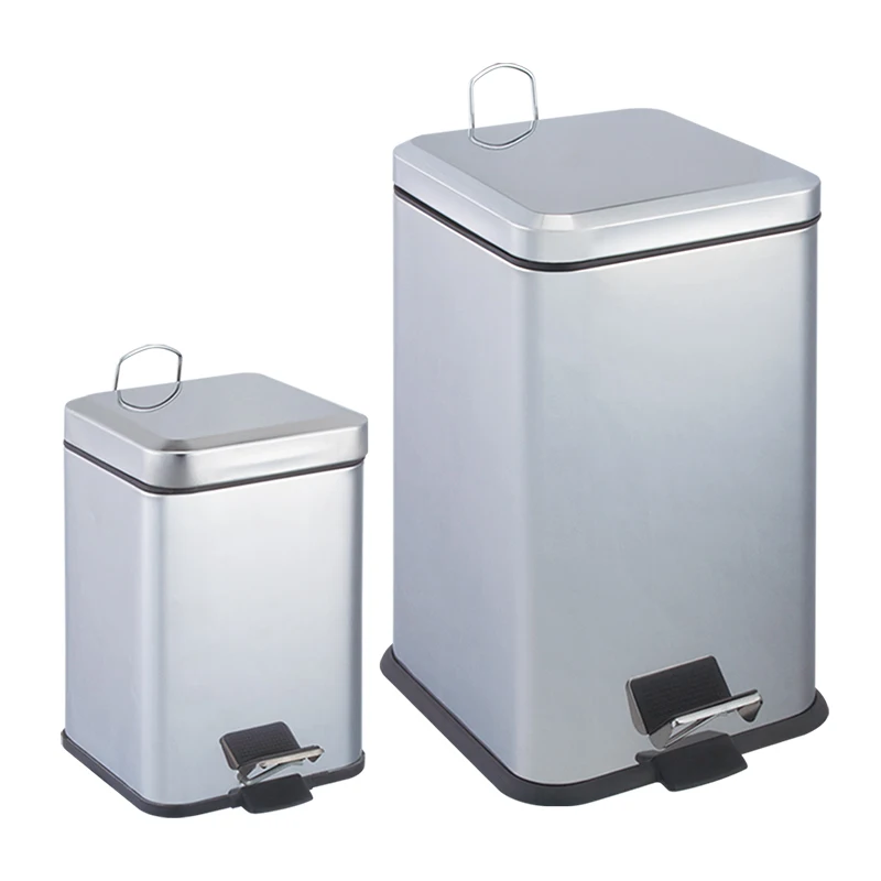 Stainless steel S/S Square Shape indoor metal Dustbin garbage bin waste can with food pedal and lid