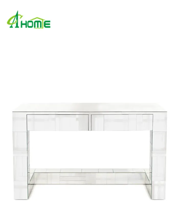
Sculpture Wooden mirrored Console Table with wall mirror furniture 
