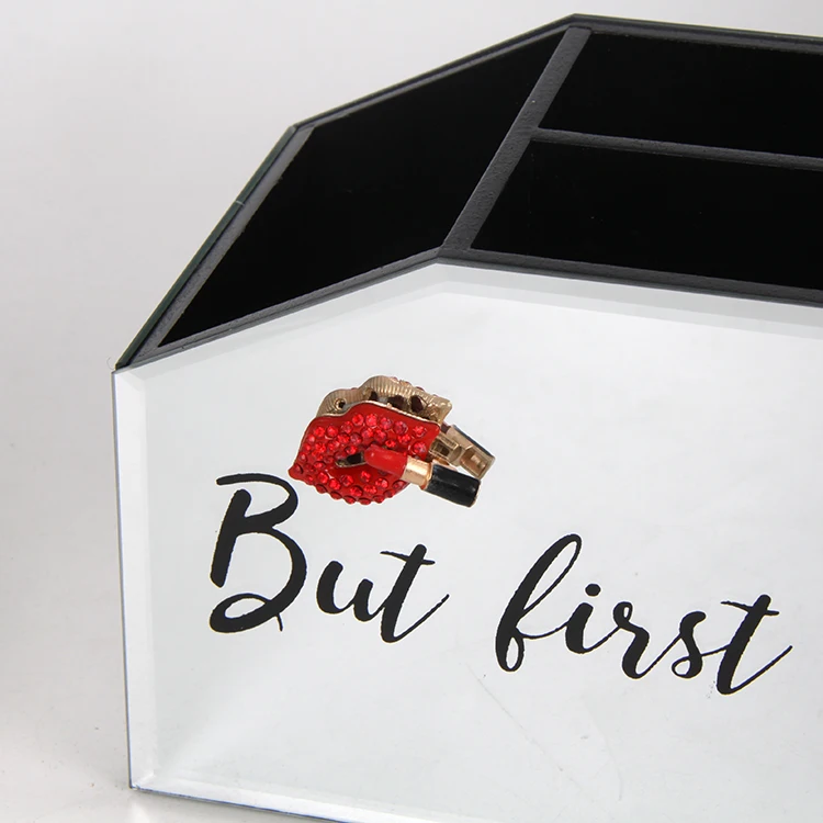 Полезное зеркало из стекла Sexy Kiss, Серебряная коробка для хранения косметических кистей, подарок для девушки, шкатулка для ювелирных изделий для нее