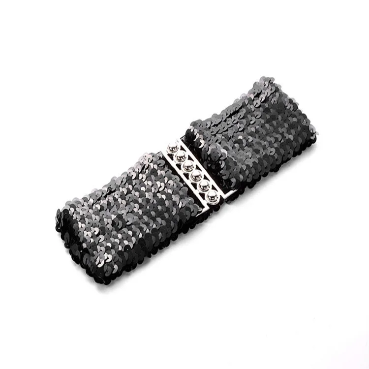 European and American style  Sequins elastic belt   Lady belt with  Steel ball  buckle