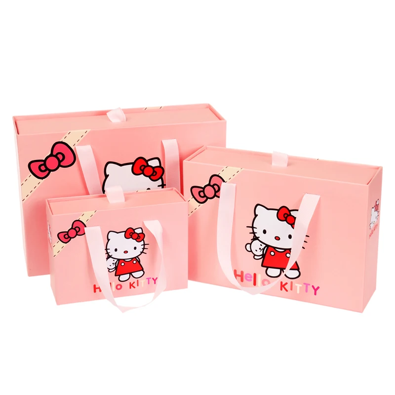 Cute Hello Kitty Handmade Drawer Box for Candy Packing Cloth Packing Portable Gift Box With Ribbon Handles Special Custom Box