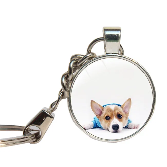 Schnauzer Dog Keychain Glass Cabochon Husky Corgi Lovely Dog Key Ring Glass Dome Pet Custom Photo Key Chains Jewelry Key Holder
